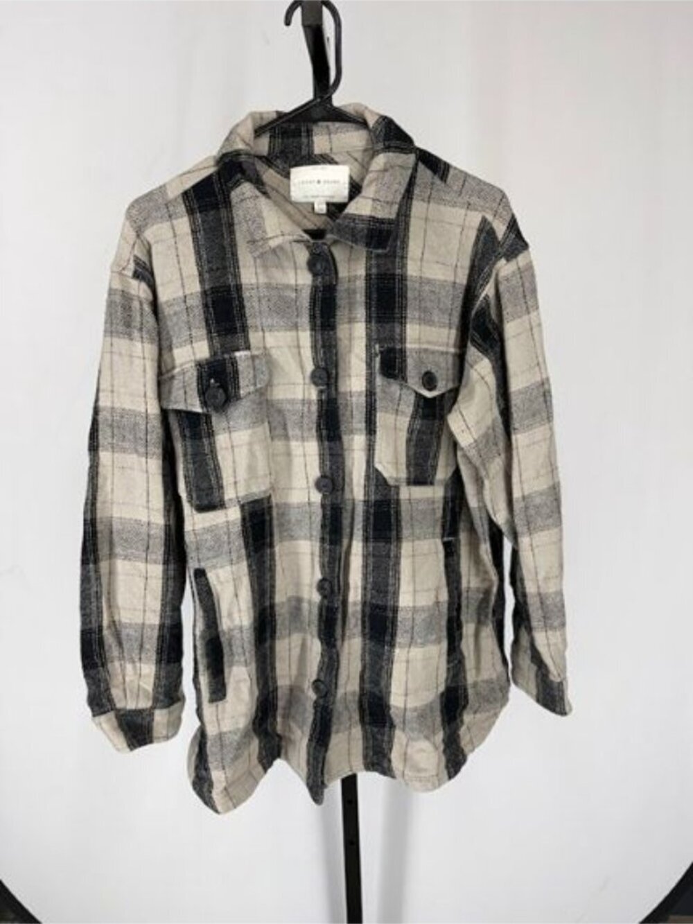 Lucky Brand Oversized Black and Grey Plaid Shacket